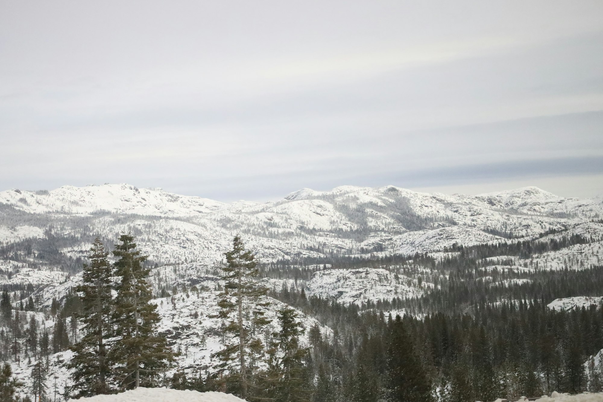 Snow-covered Sierra Nevada ridgeline near Kirkwood Mountain Resort